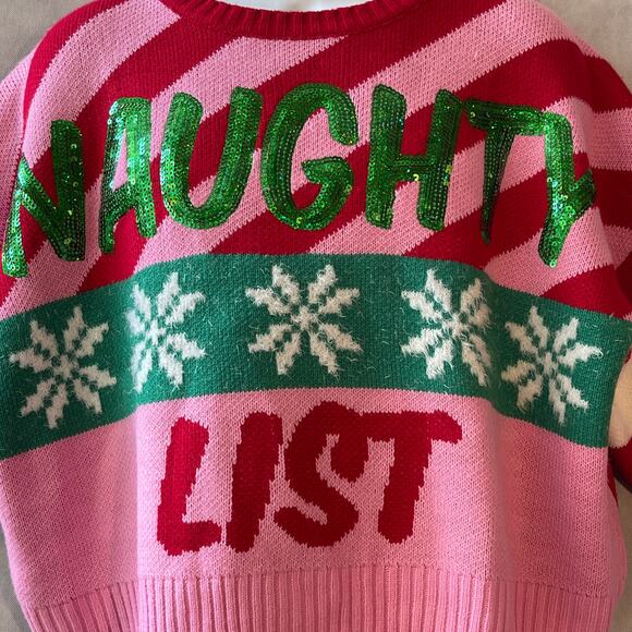 33 Degrees NAUGHTY LIST Sequin Crop Ugly Christmas Sweater Size M - Picture 2 of 6